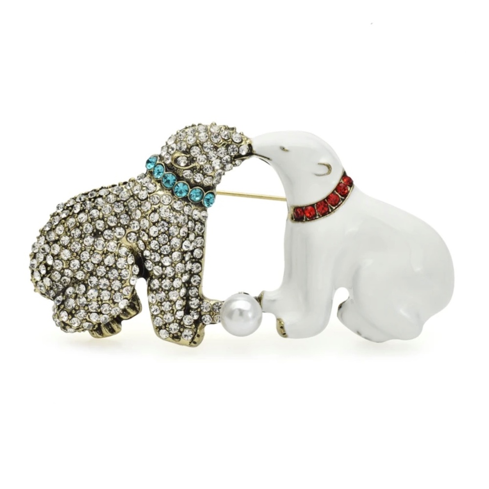 ❤️Gorgeous Enamel, Pearl, and Crystal Polar Bear Couple Winter Holiday